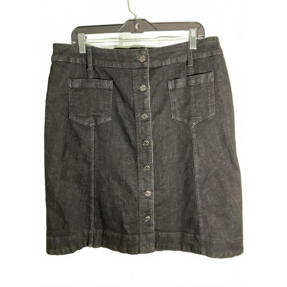 Classic Chaps Black Denim Skirt with Front Buttons and Pockets Size 16
